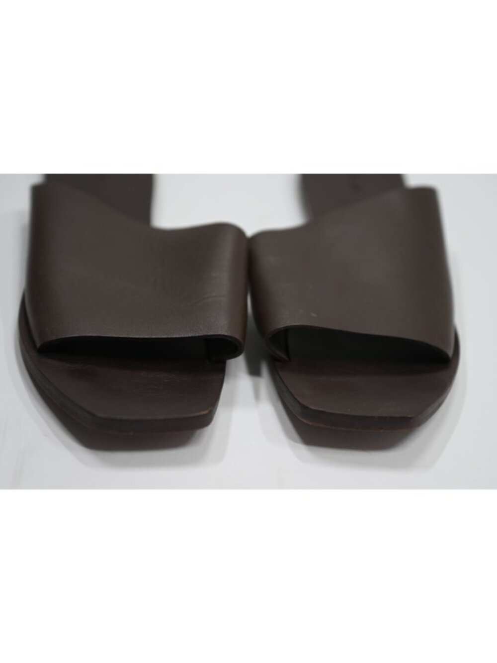 St. Agni Asymmetric Leather Slides in Chocolate - Picture 3 of 7
